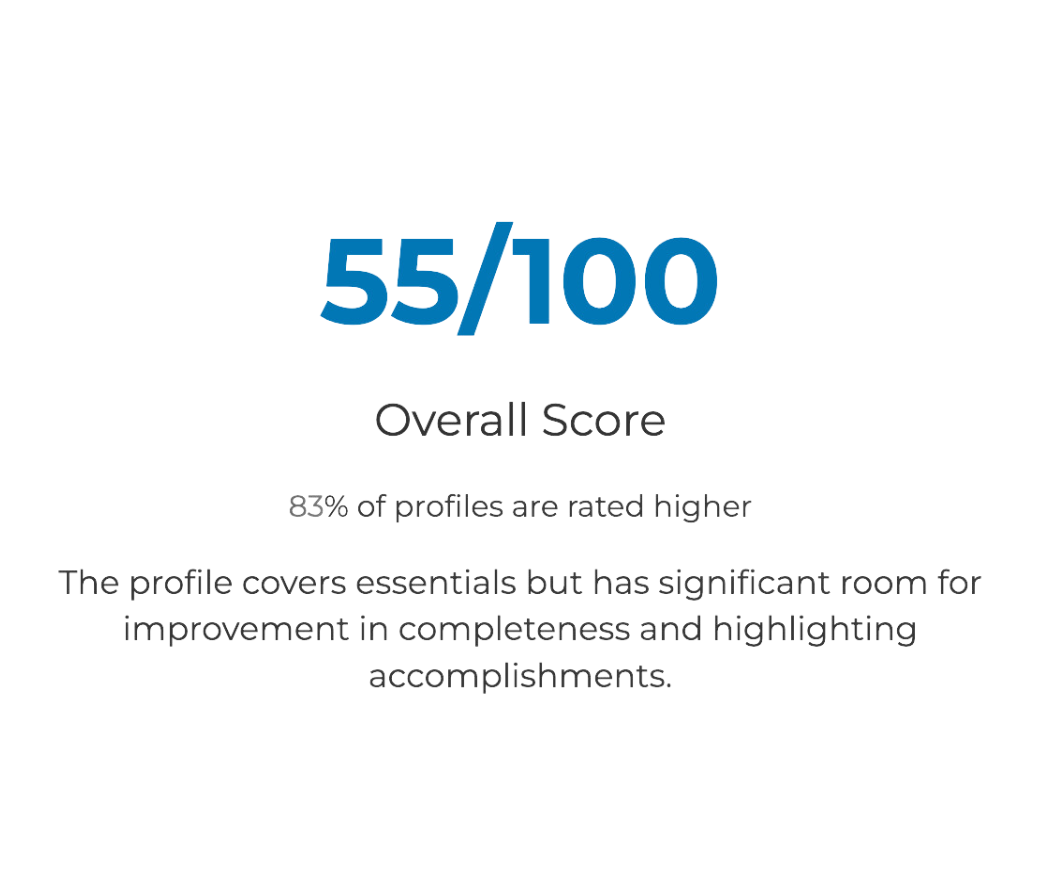 Overall score and short summary of the linkedin profile